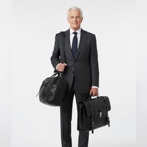 FENDI Black Leather Briefcase with Stitch Detail